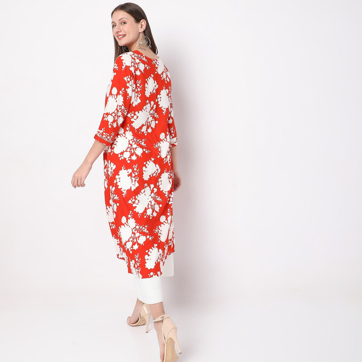 Women Wearing Flare Fit Printed Kurta