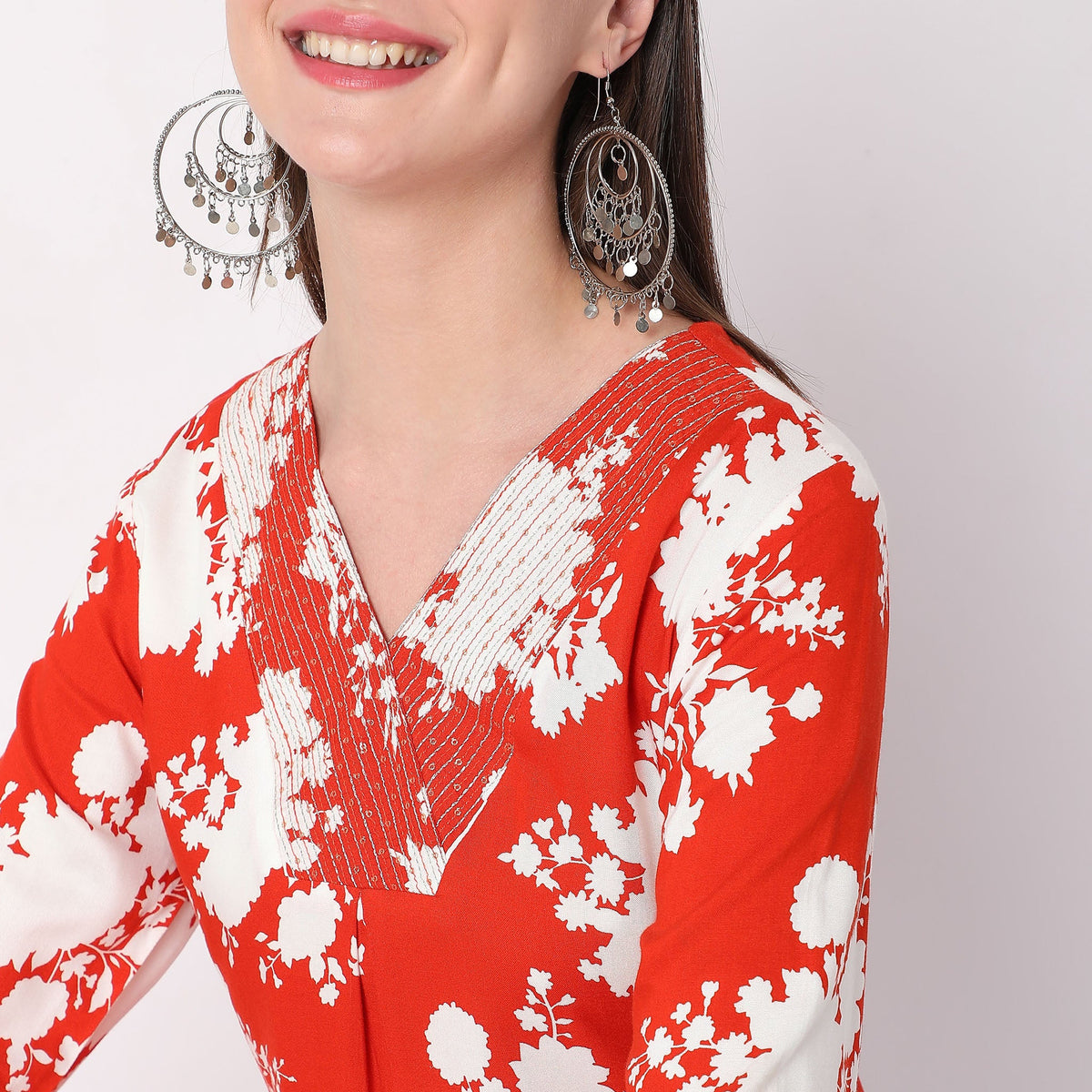 Women Wearing Flare Fit Printed Kurta