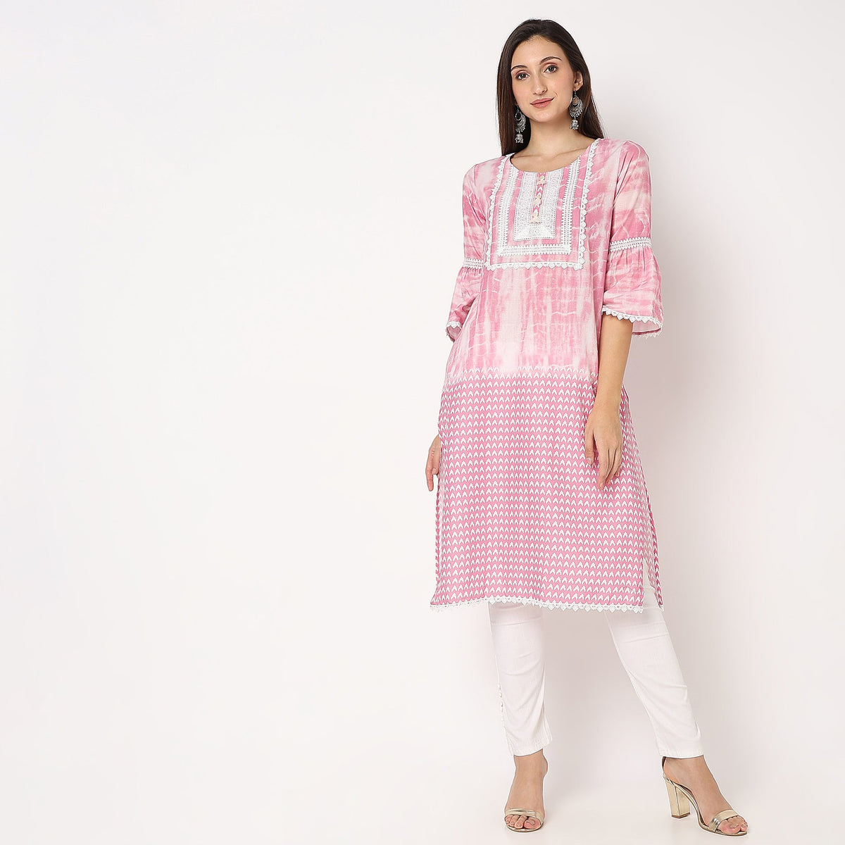 Women Wearing Flare Fit Printed Kurta