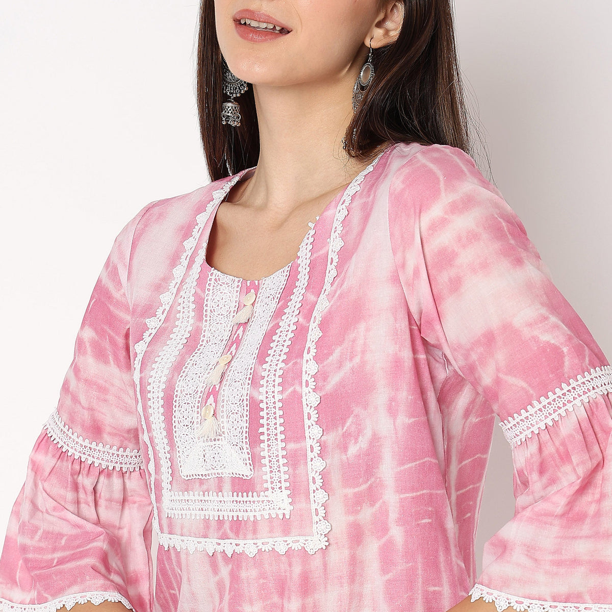 Women Wearing Flare Fit Printed Kurta