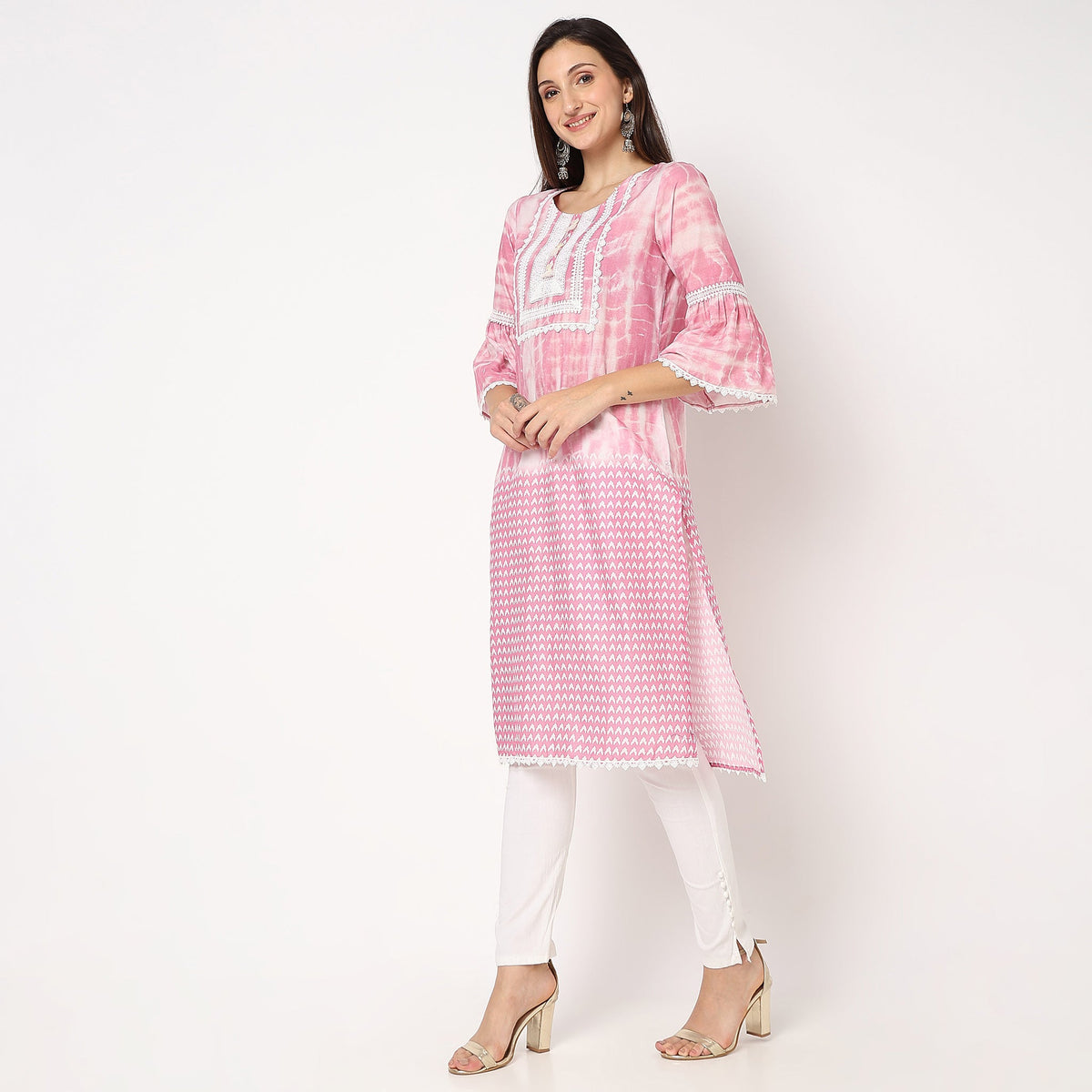 Women Wearing Flare Fit Printed Kurta