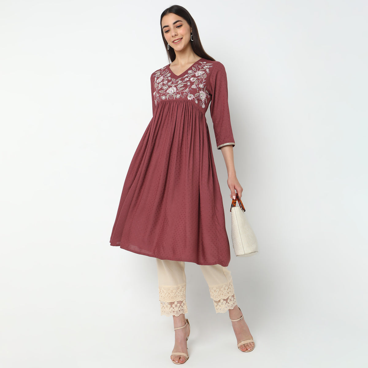 Flare Fit Embroidered Kurta