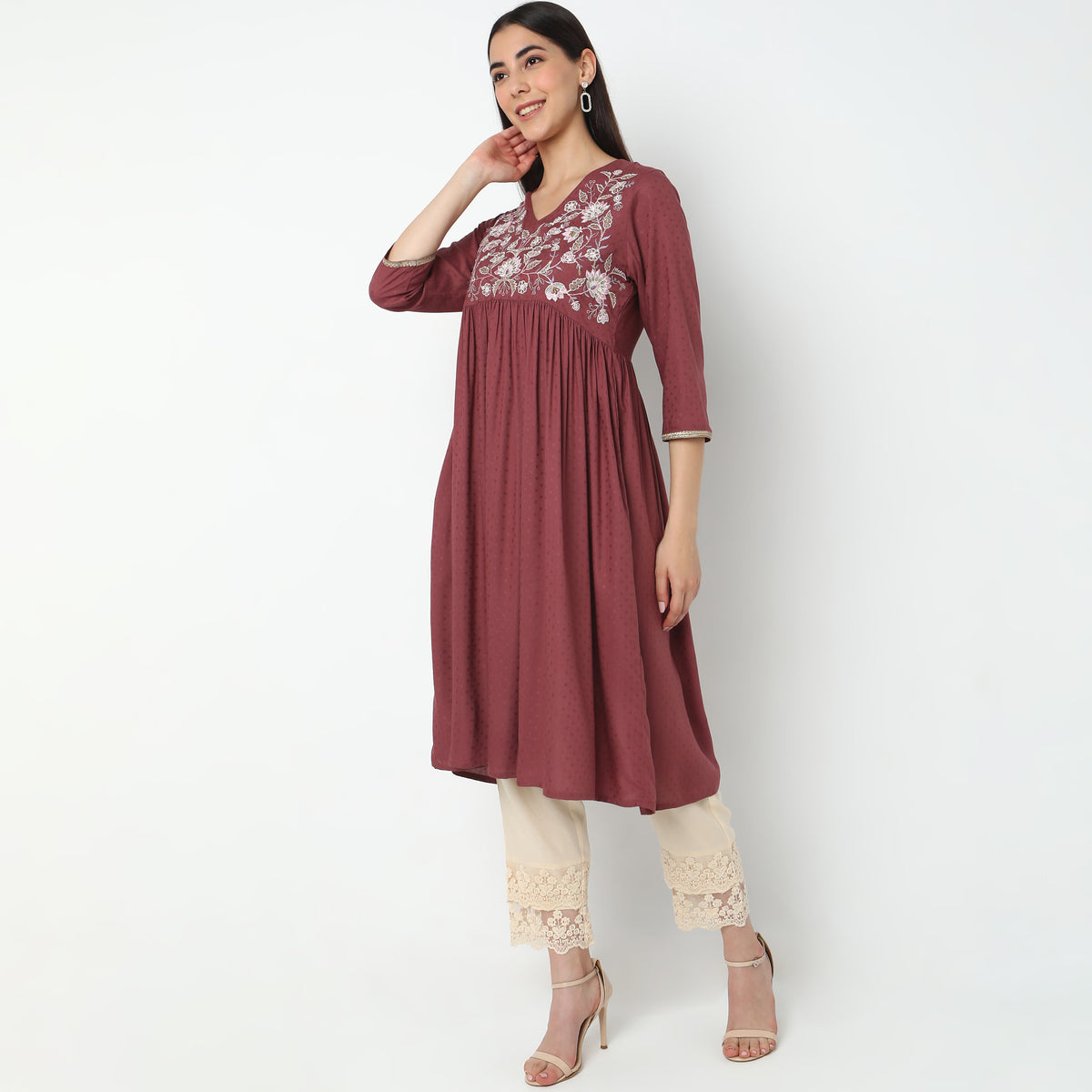 Flare Fit Embroidered Kurta