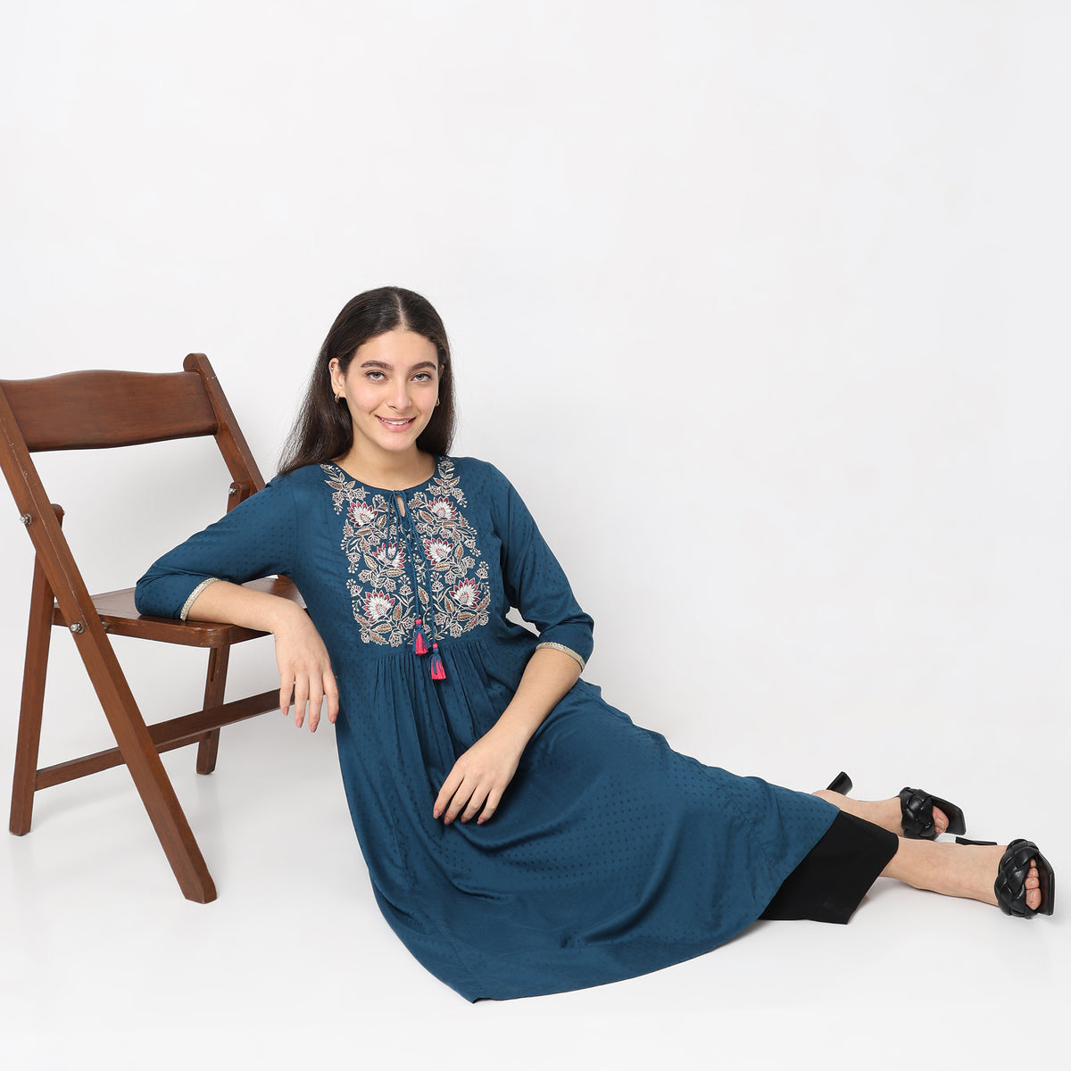 Flare Fit Embroidered Kurta