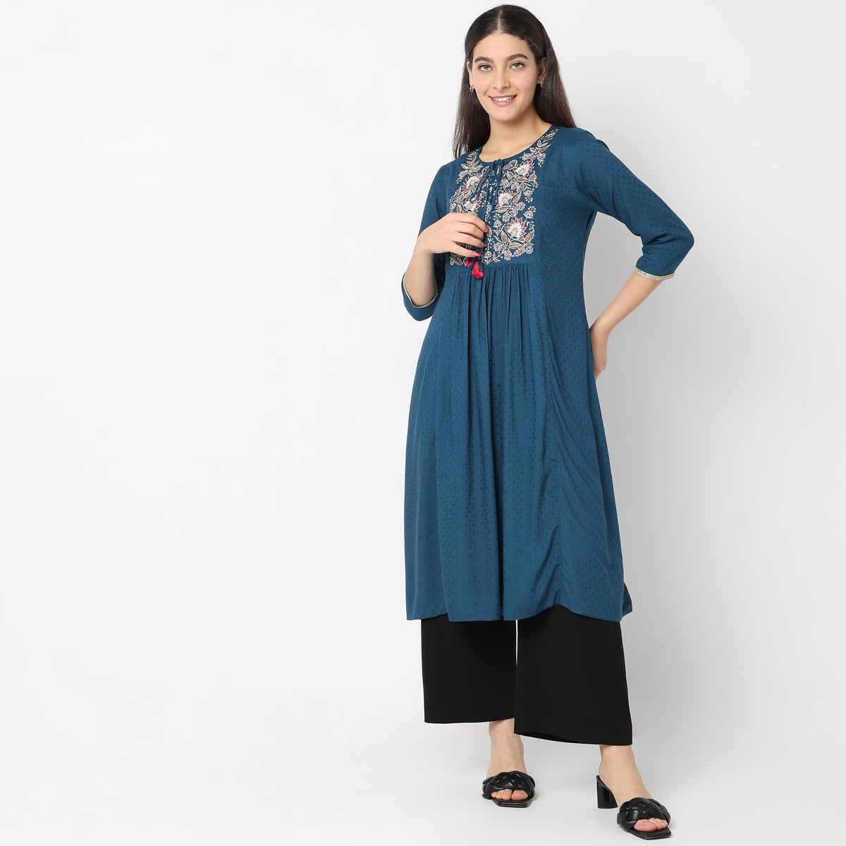 Flare Fit Embroidered Kurta