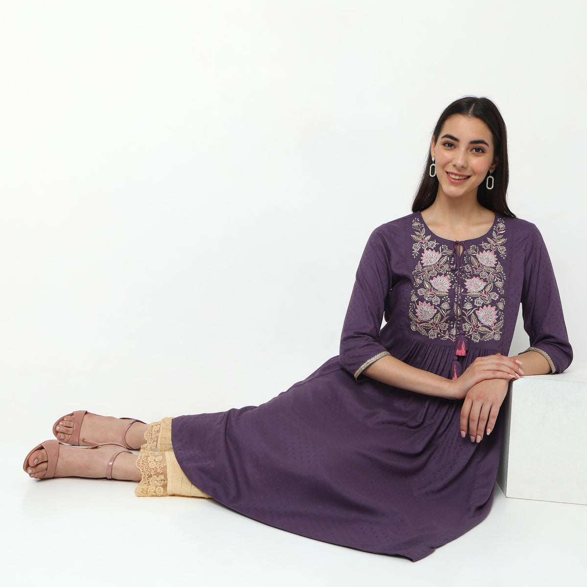 Flare Fit Embroidered Kurta