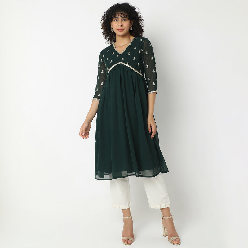 Flare Fit Embellished Kurta