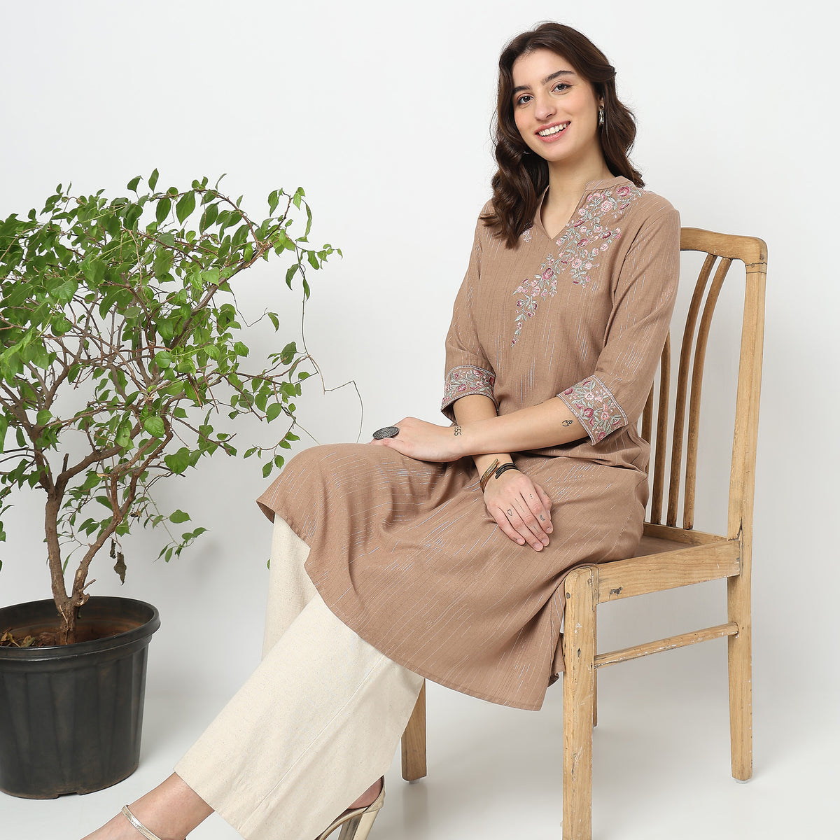 Flare Fit Embroidered Kurta