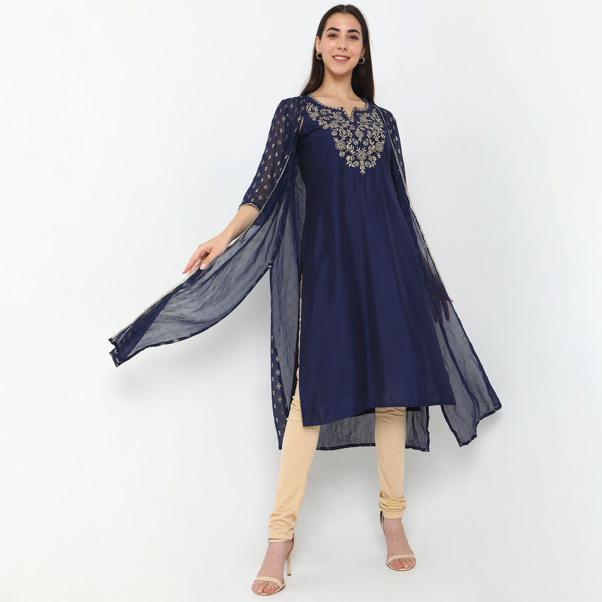 Flare Fit Embroidered Kurta