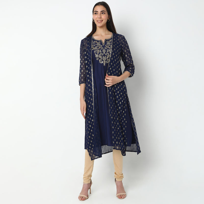 Flare Fit Embroidered Kurta