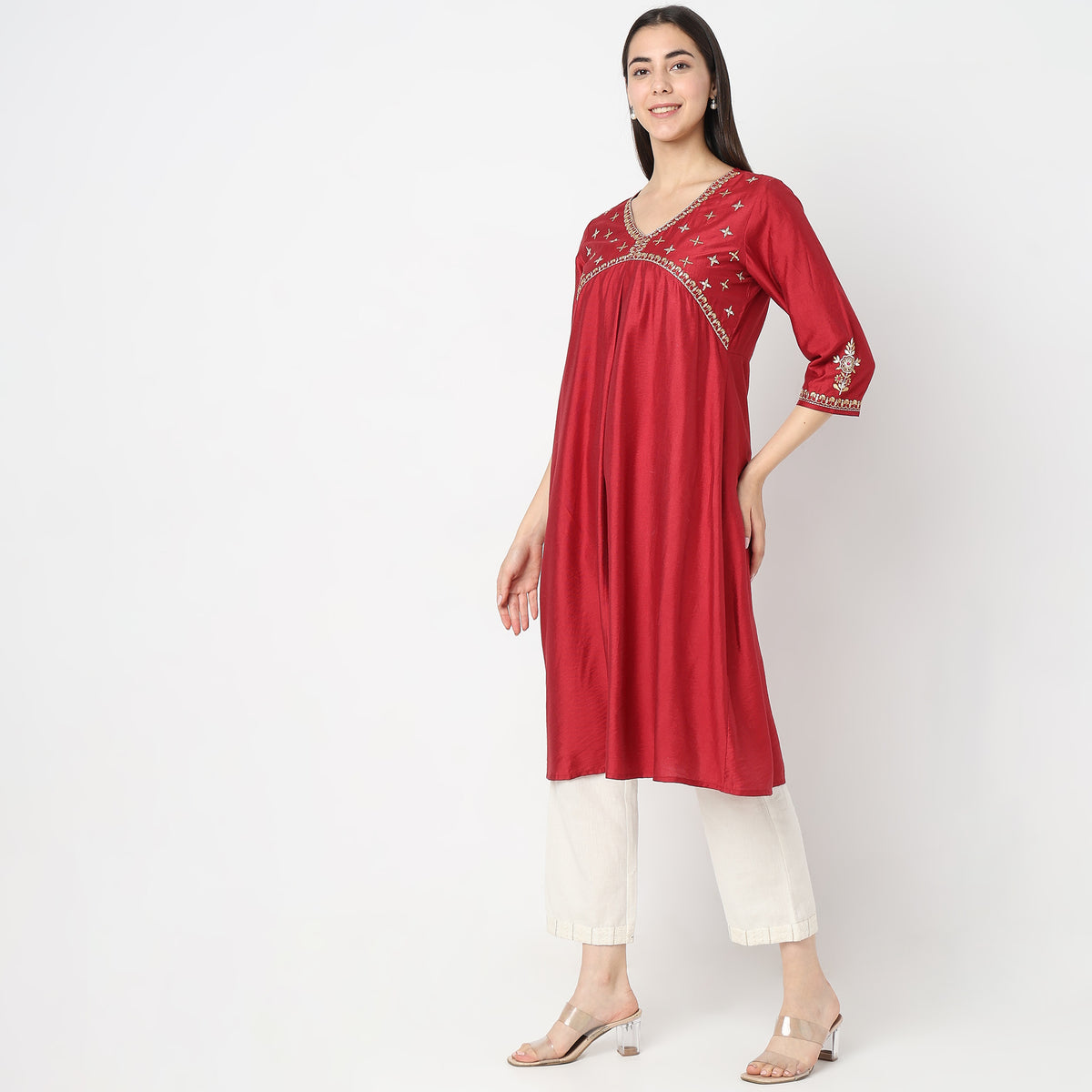 Flare Fit Embroidered Kurta