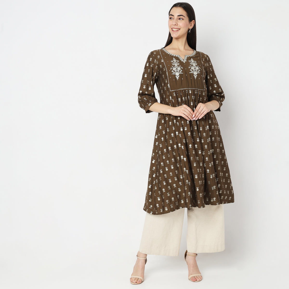 Flare Fit Embroidered Kurta