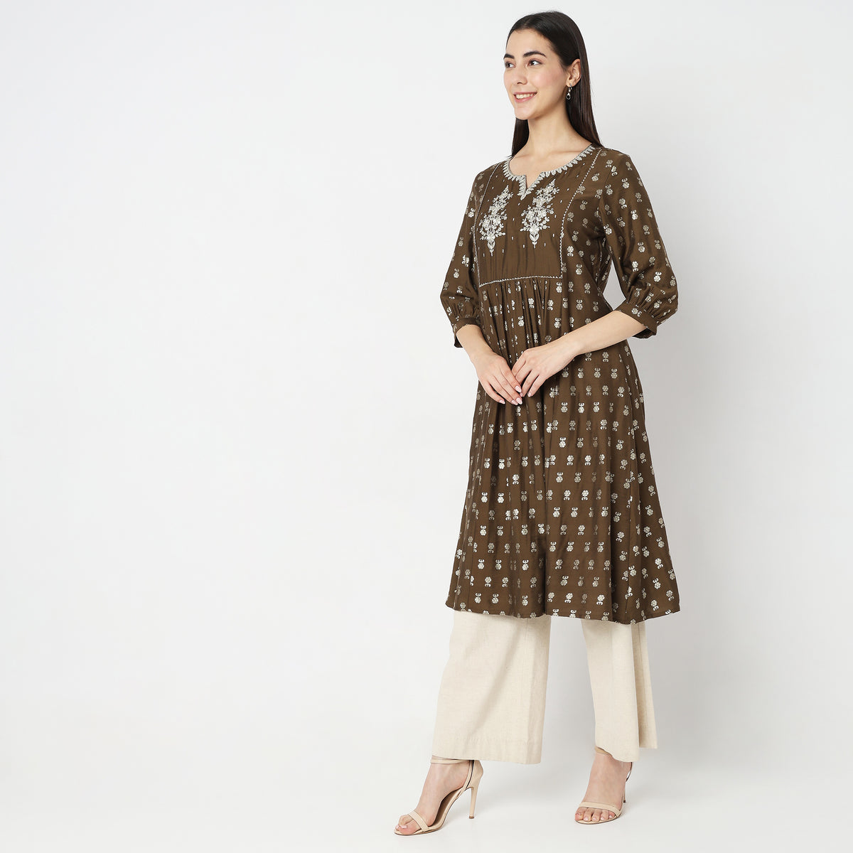 Flare Fit Embroidered Kurta