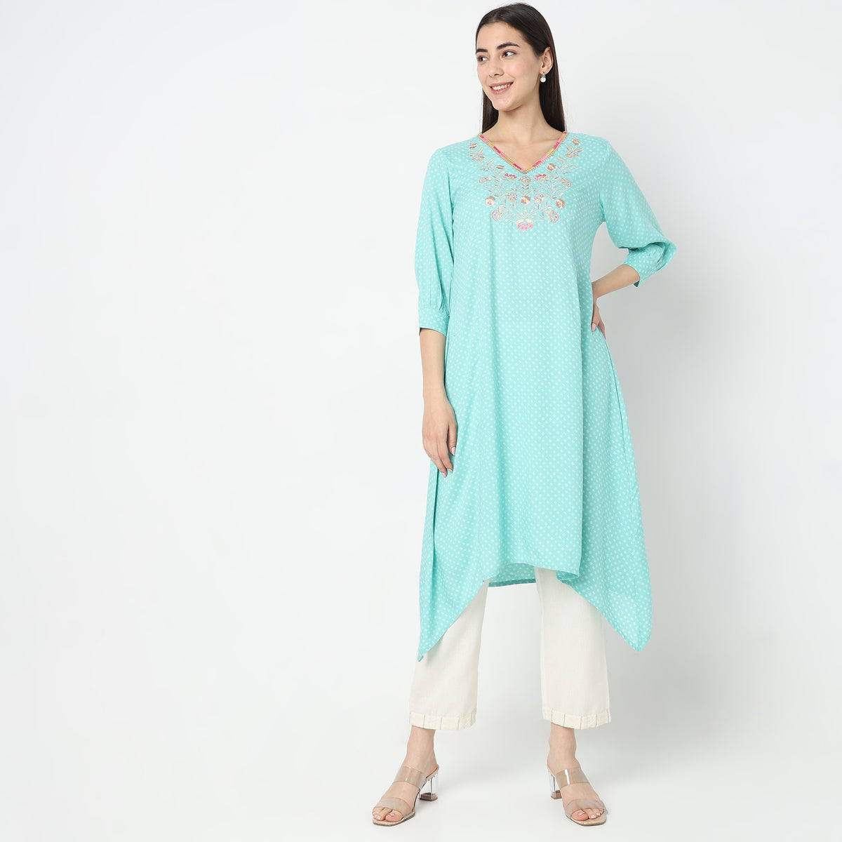 Flare Fit Embroidered Kurta