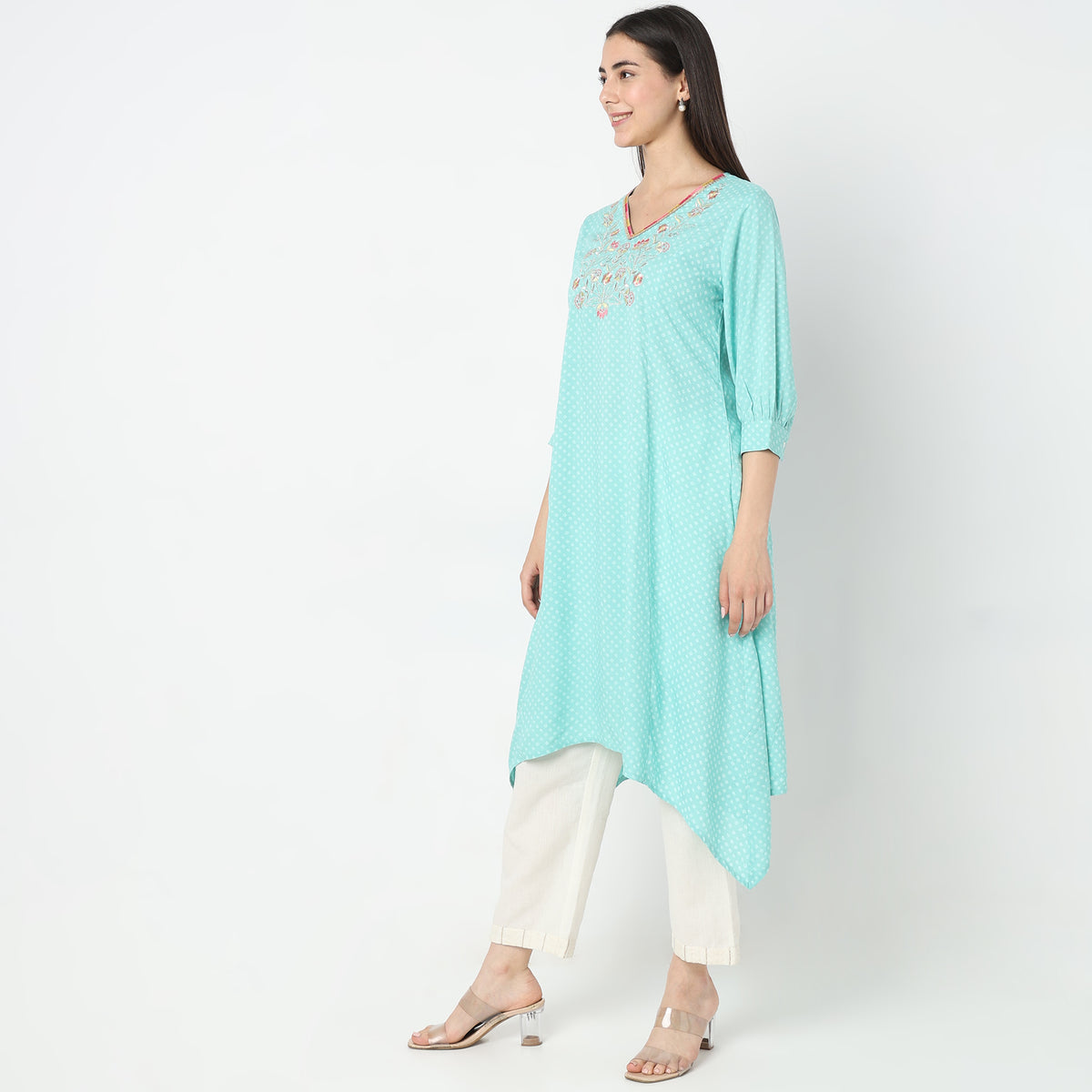 Flare Fit Embroidered Kurta