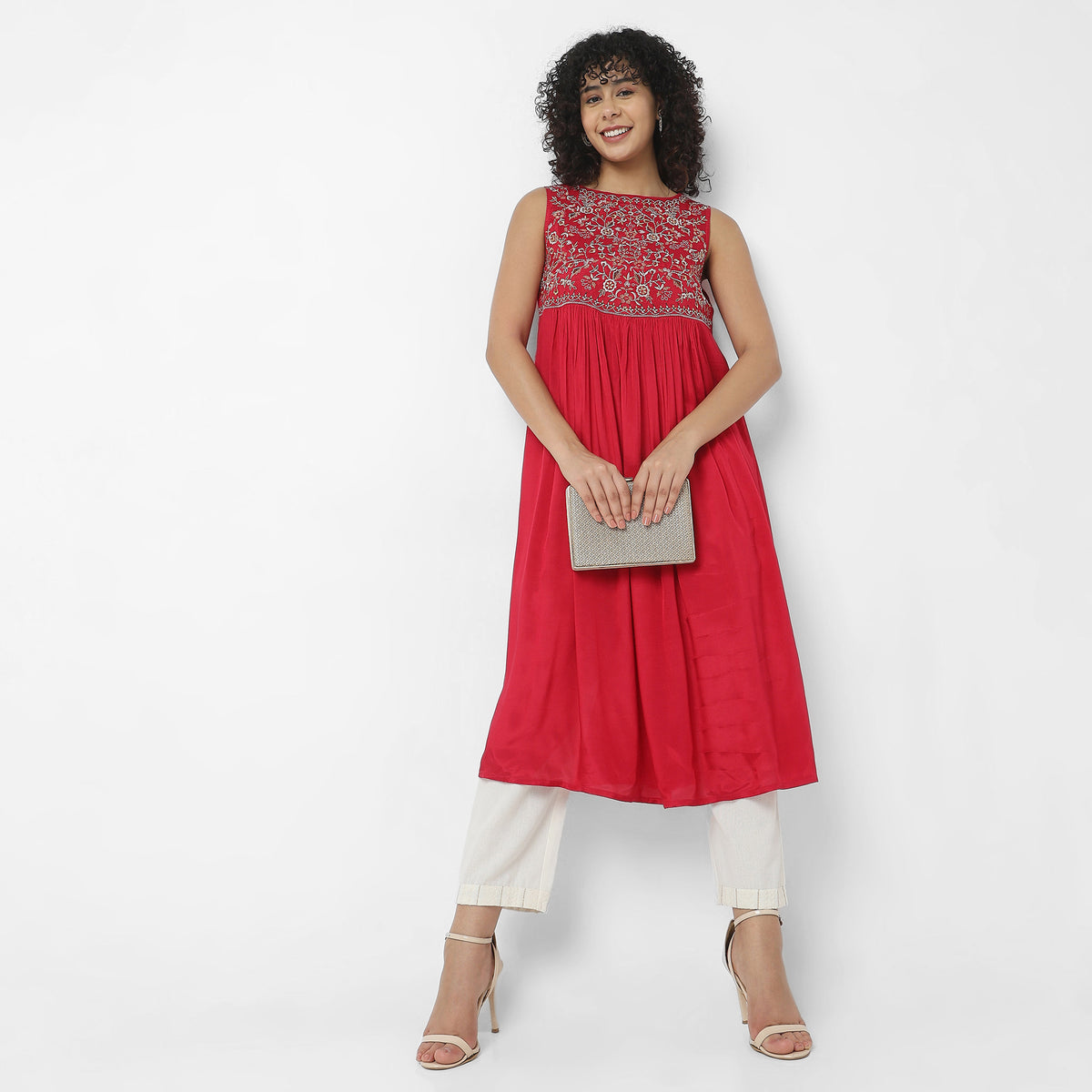 Flare Fit Embroidered Kurta