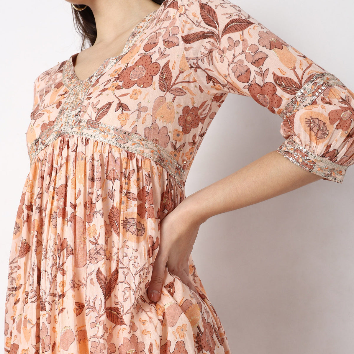 Women Wearing Flare Fit Printed Kurta