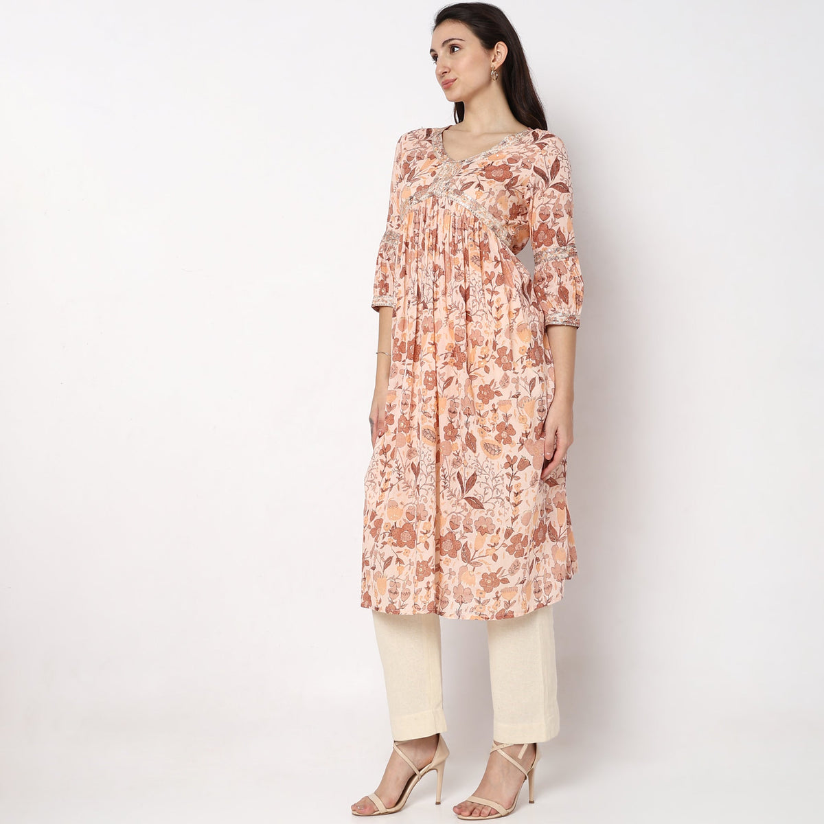 Women Wearing Flare Fit Printed Kurta