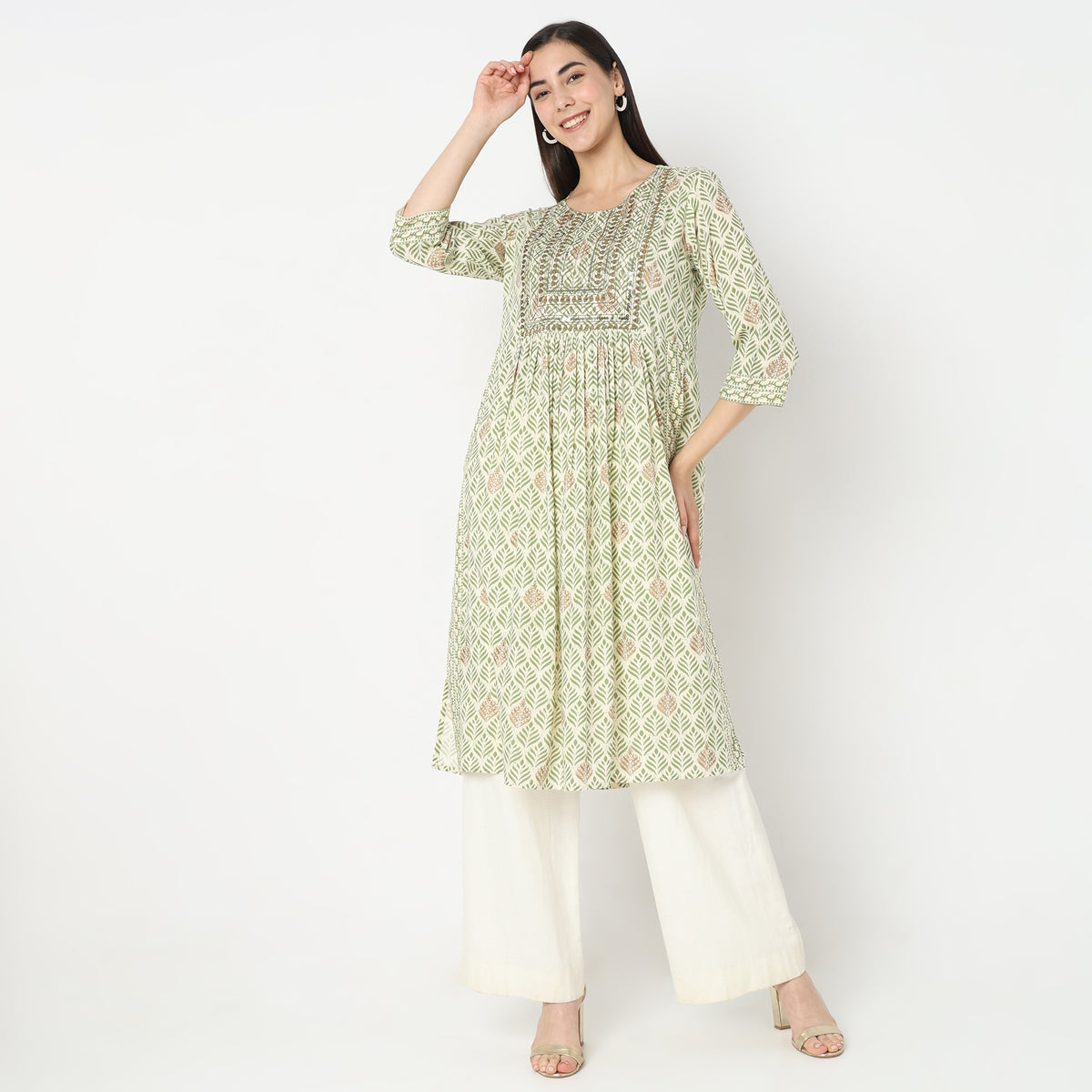 Flare Fit Embroidered Kurta