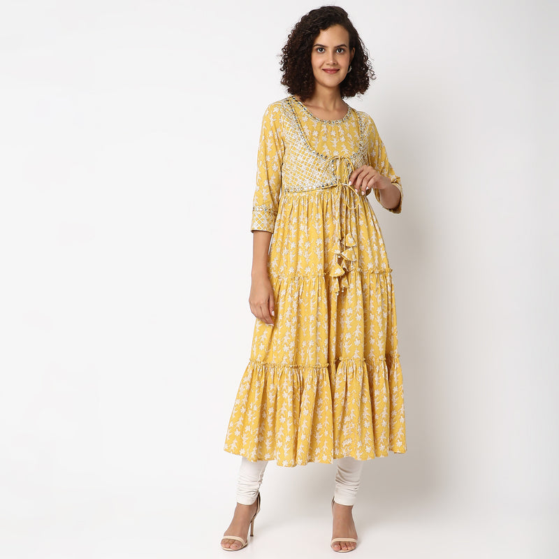 Flare Fit Embroidered Kurta