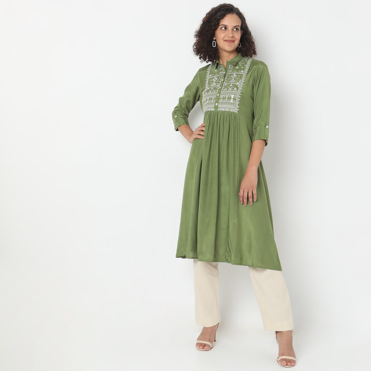 Flare Fit Embroidered Kurta