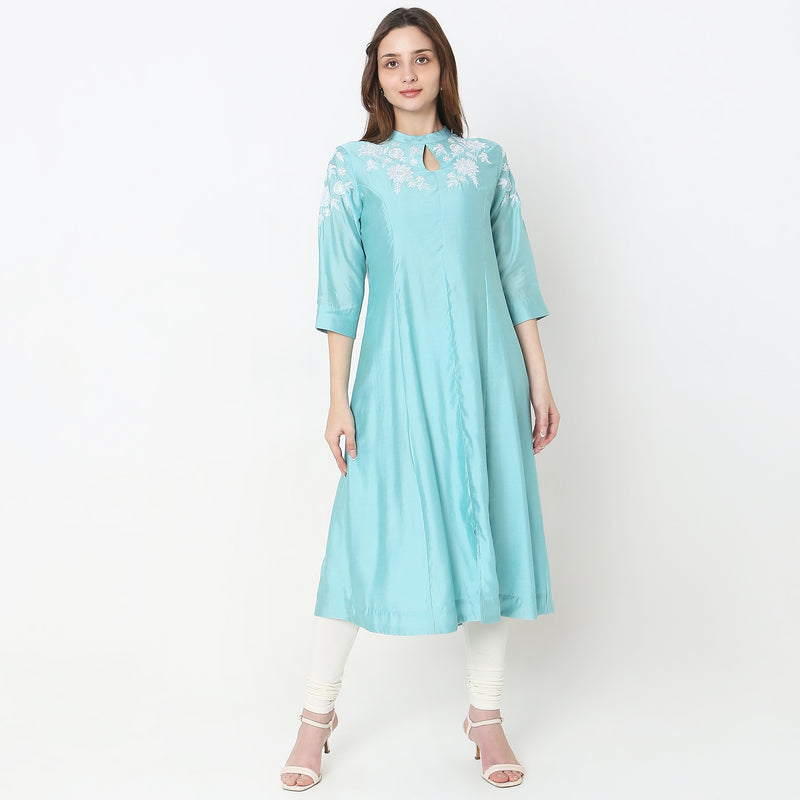 Flare Fit Embroidered Kurta