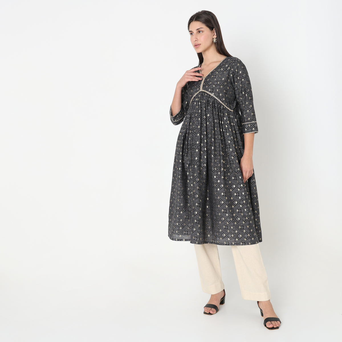 Flare Fit Embellished Kurta