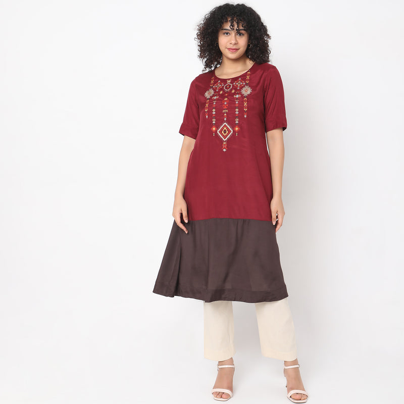 Flare Fit Embroidered Kurta