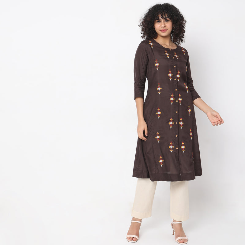 Flare Fit Embroidered Kurta