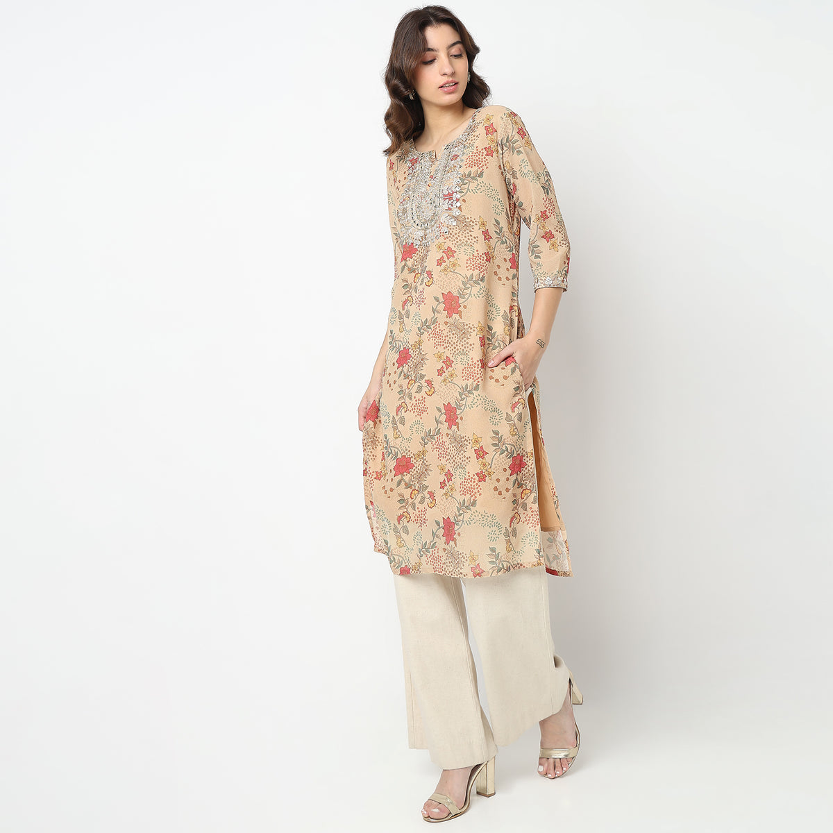 Flare Fit Embroidered Kurta