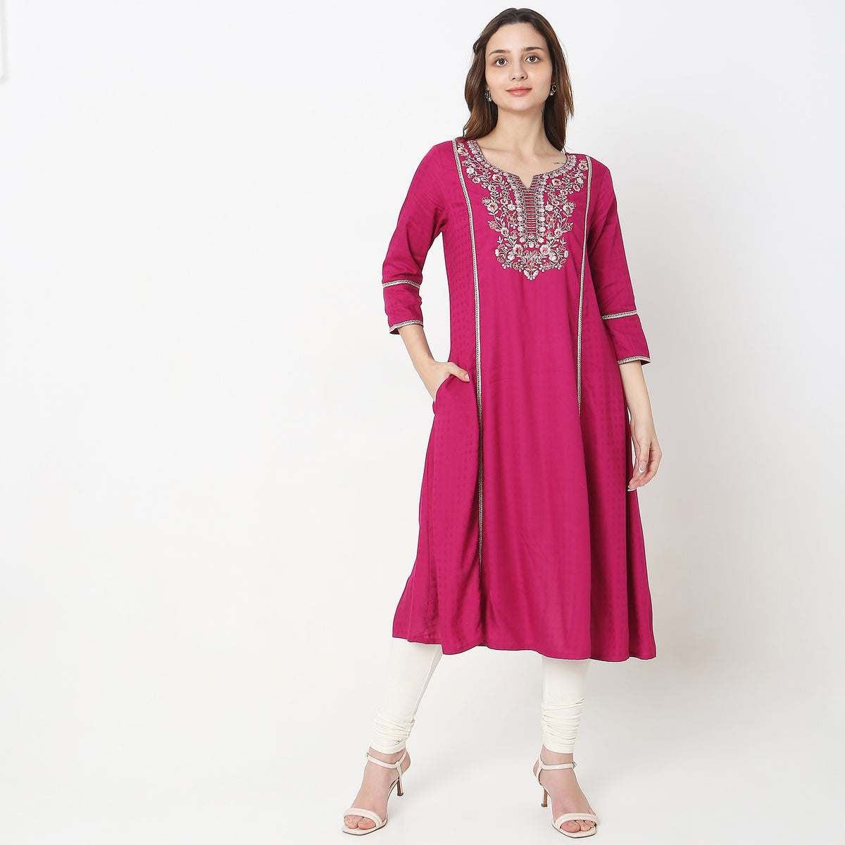 Flare Fit Embroidered Kurta