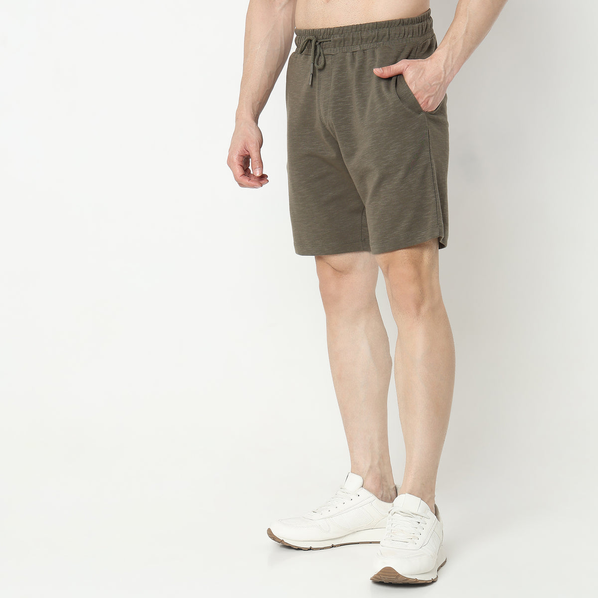 Regular Fit Solid Mid Rise Shorts