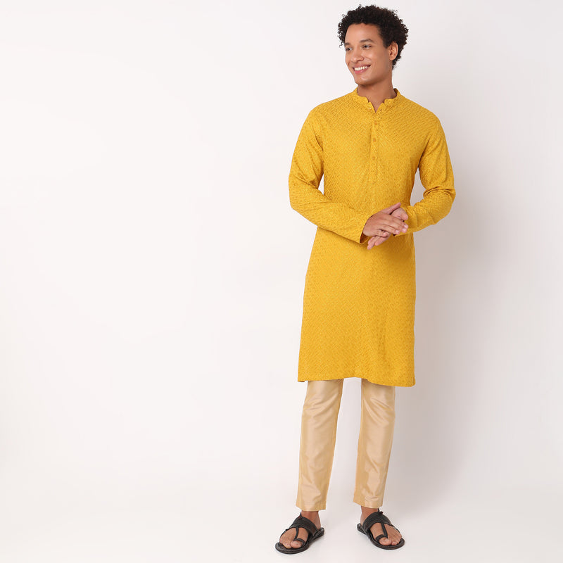 Regular Fit Embroidered Kurta