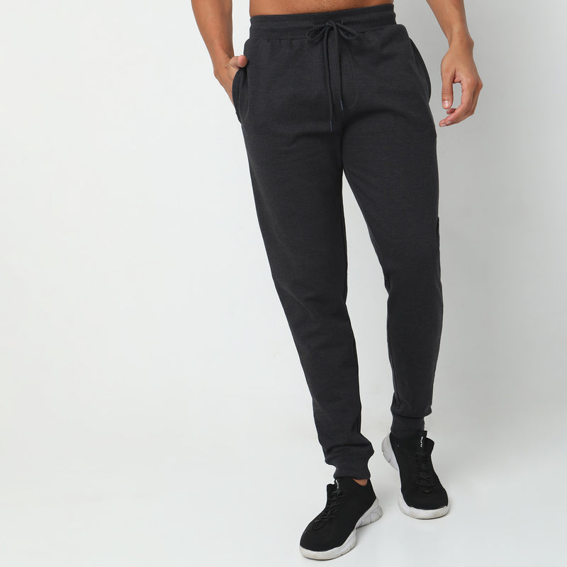 Regular Fit Solid Mid Rise Joggers