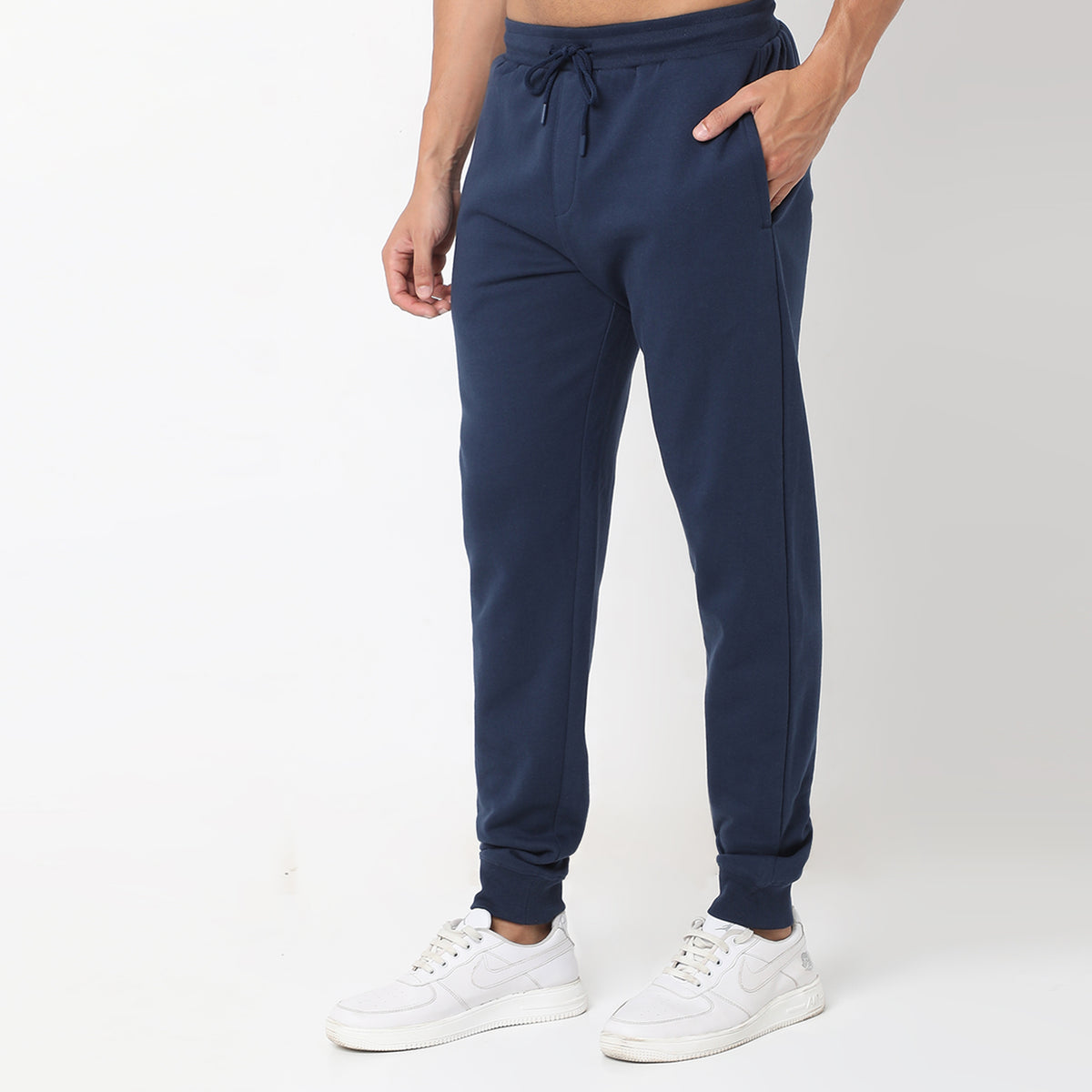 Regular Fit Solid Mid Rise Joggers