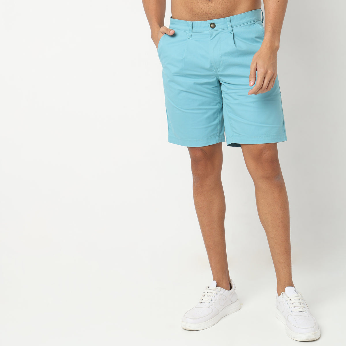 Regular Fit Solid Mid Rise Shorts