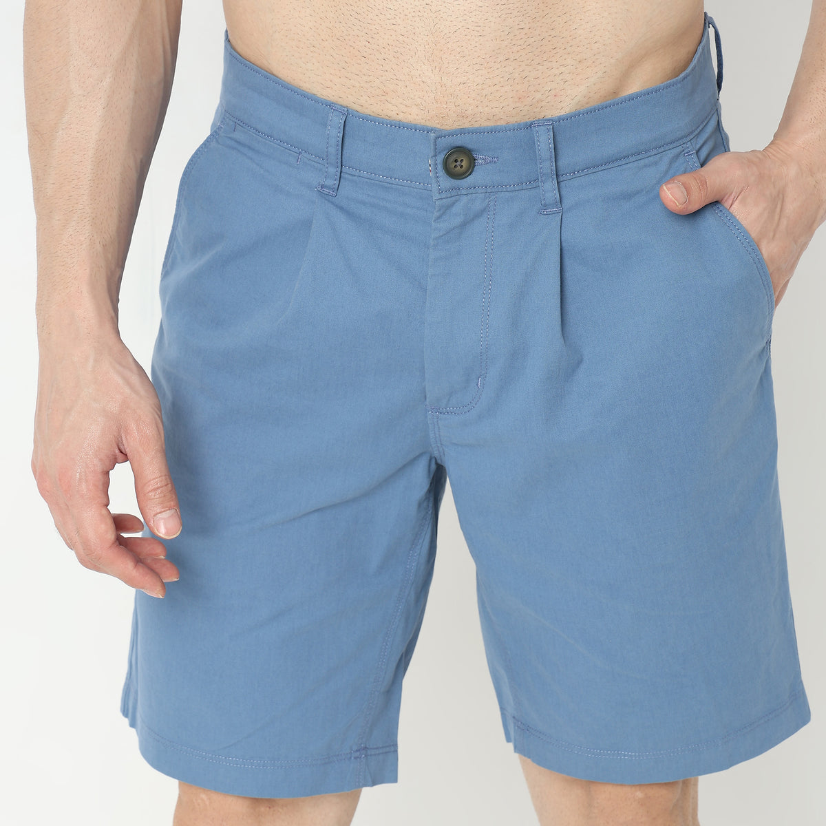 Regular Fit Solid Mid Rise Shorts