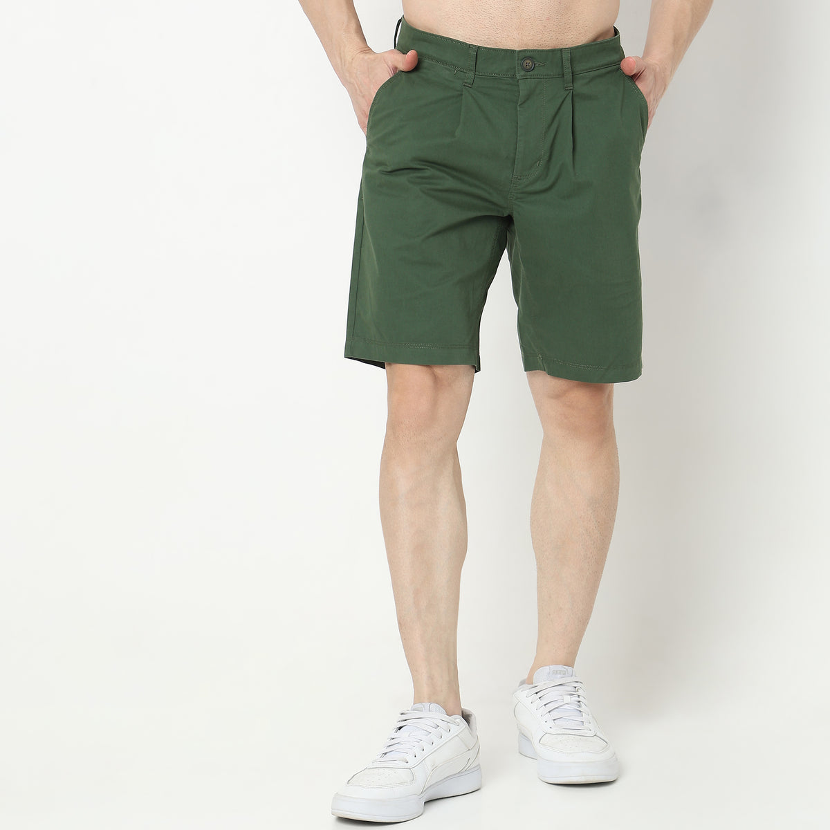 Regular Fit Solid Mid Rise Shorts