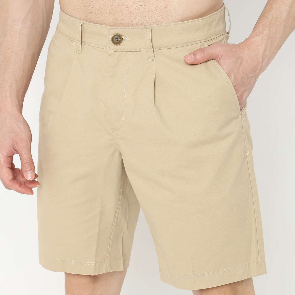 Regular Fit Solid Mid Rise Shorts