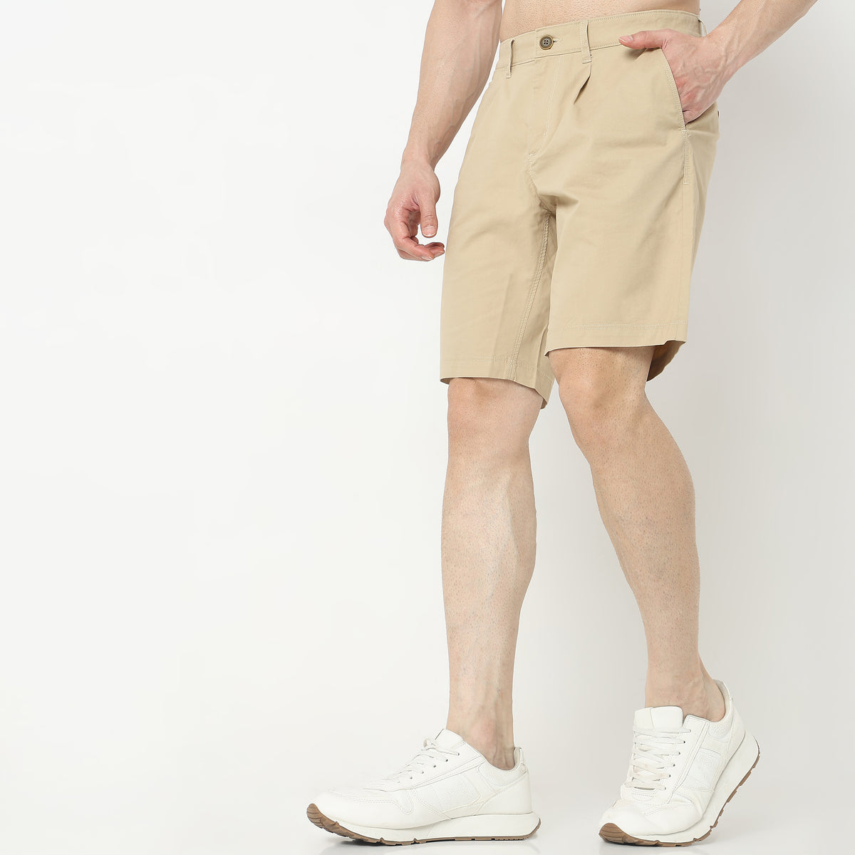 Regular Fit Solid Mid Rise Shorts