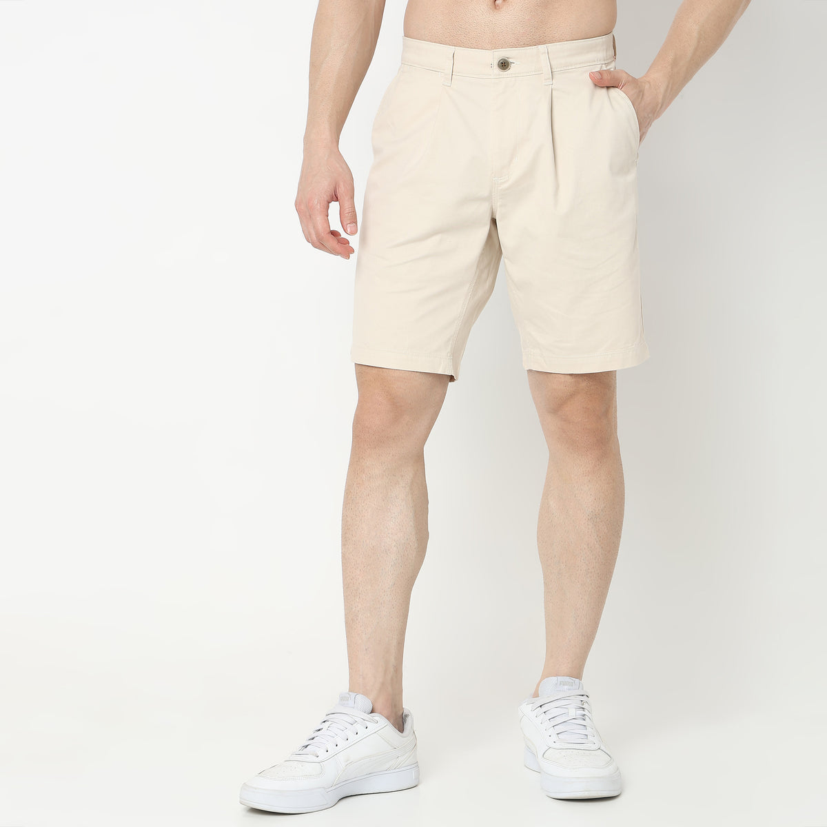 Regular Fit Solid Mid Rise Shorts