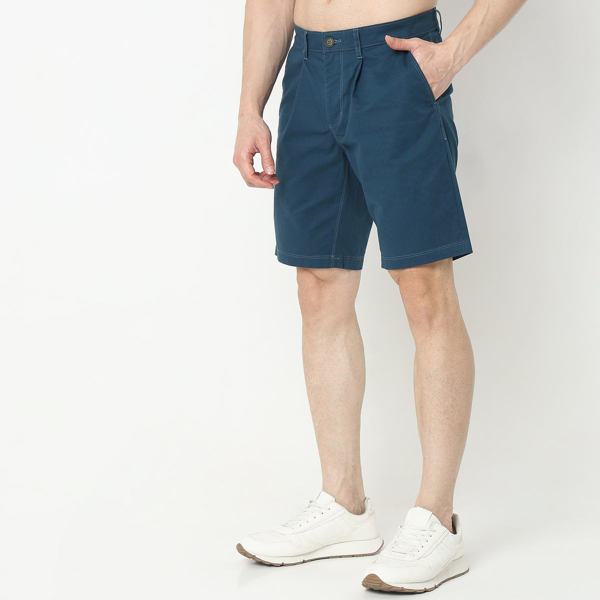 Regular Fit Solid Mid Rise Shorts