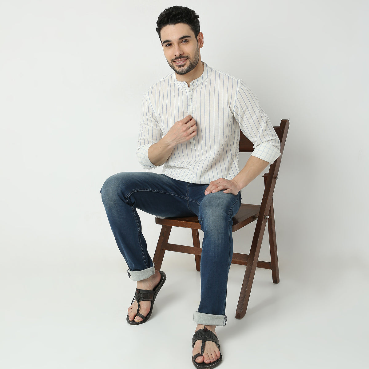 Regular Fit Striped Short Kurta