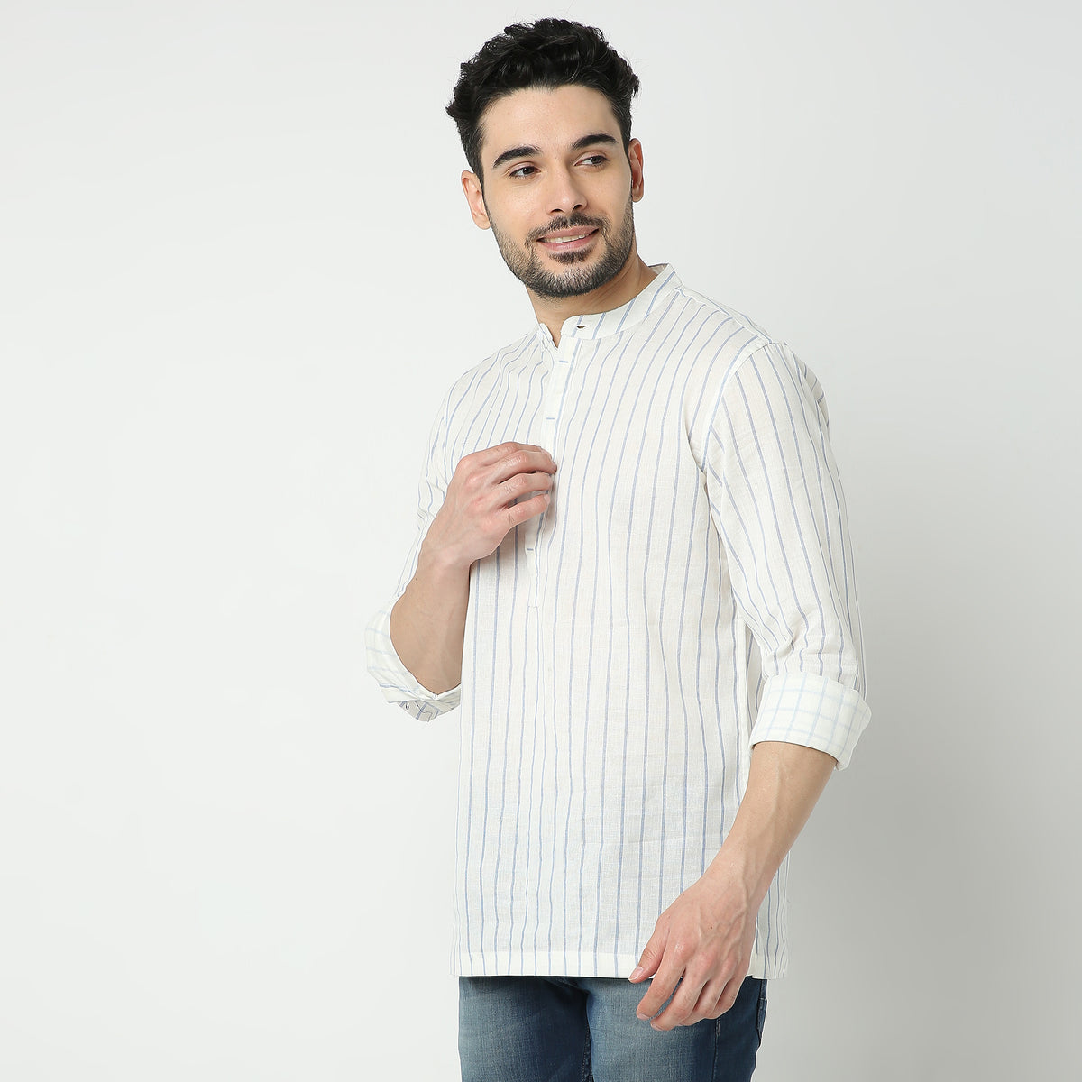 Regular Fit Striped Short Kurta
