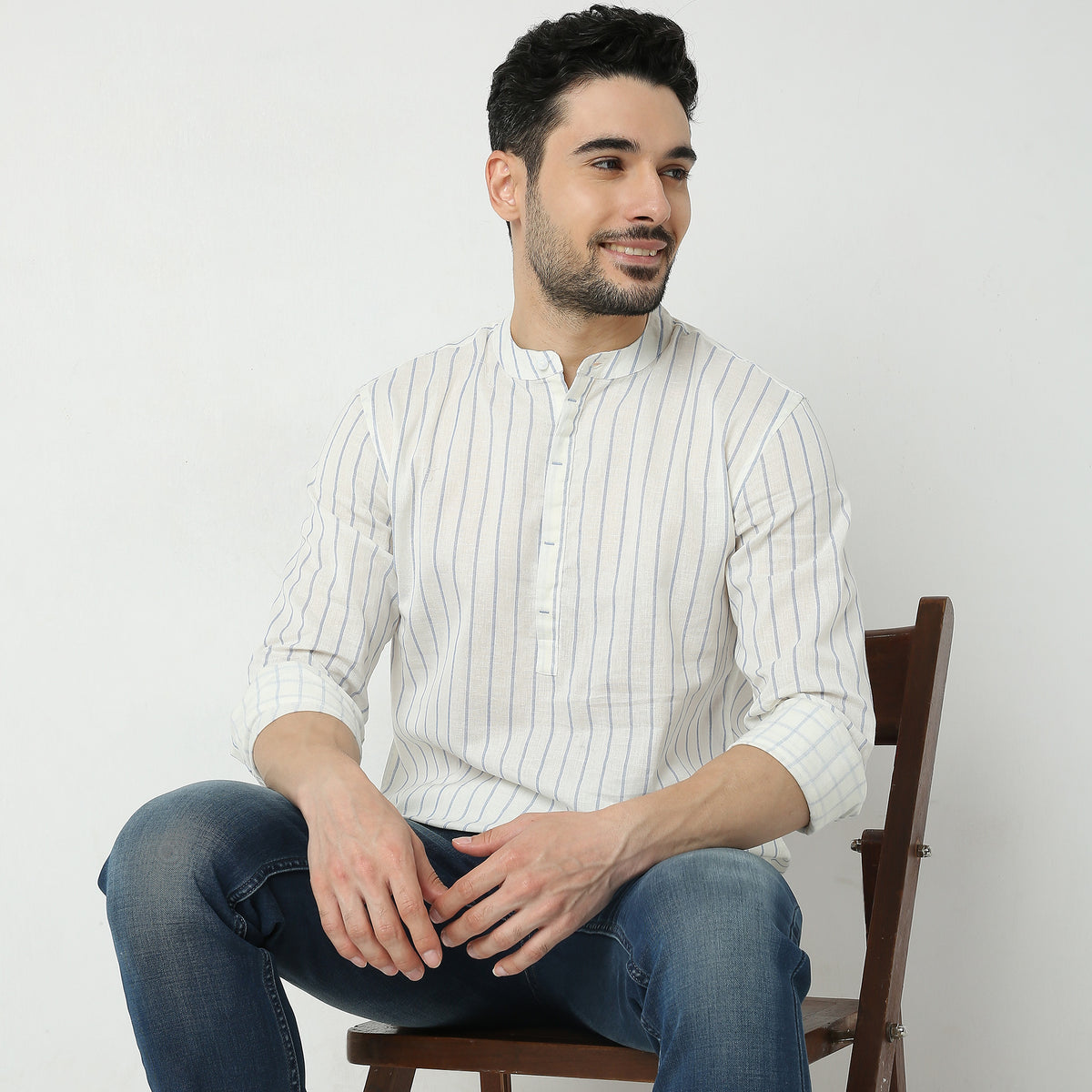 Regular Fit Striped Short Kurta