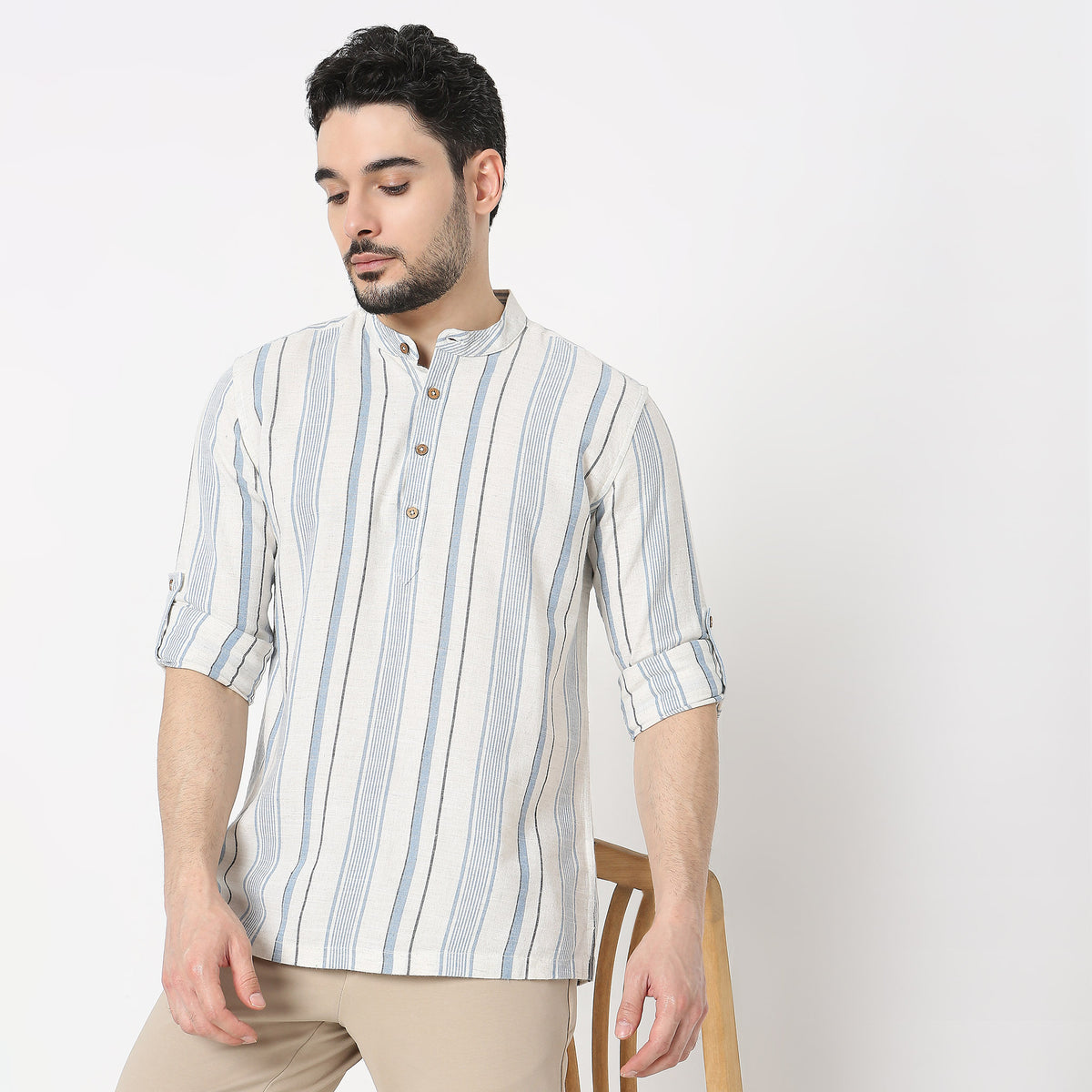 Regular Fit Striped Short Kurta