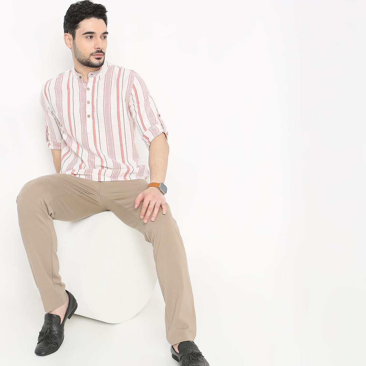 Regular Fit Striped Short Kurta