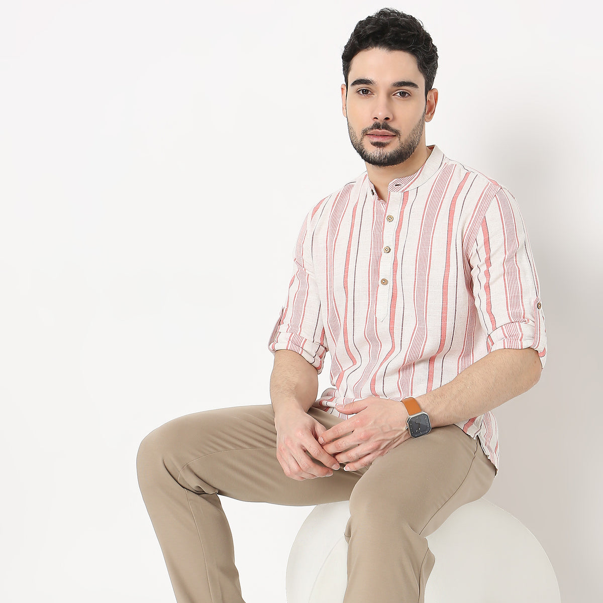 Regular Fit Striped Short Kurta