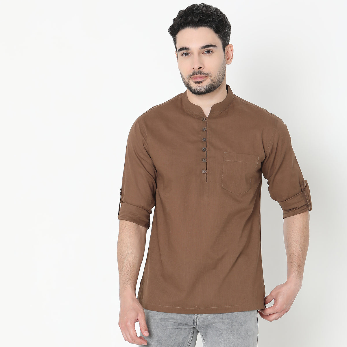 Regular Fit Solid Short Kurta