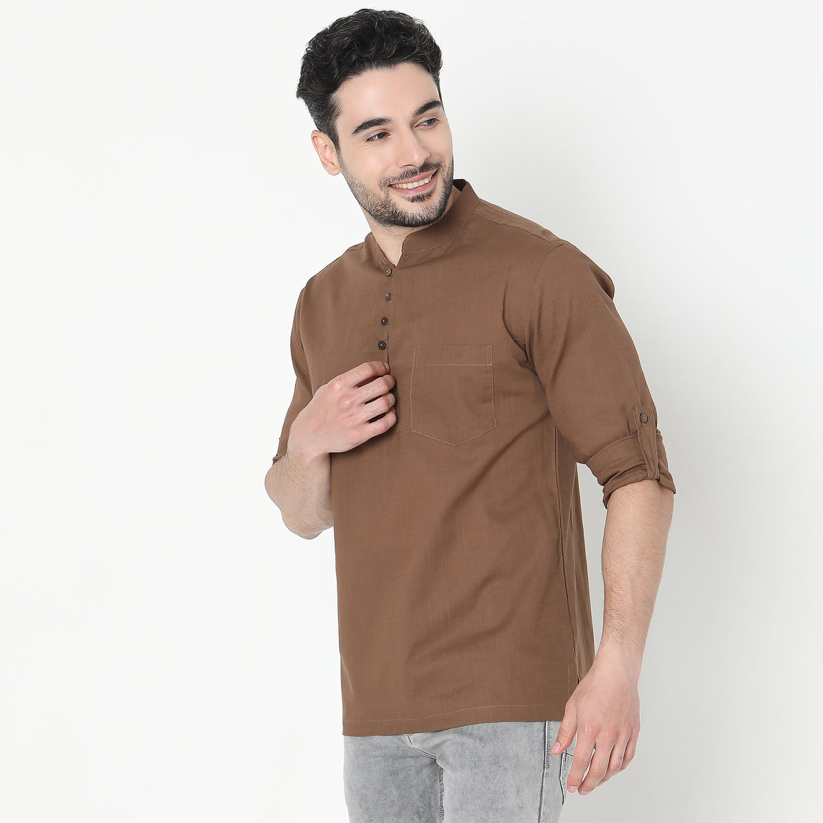 Regular Fit Solid Short Kurta